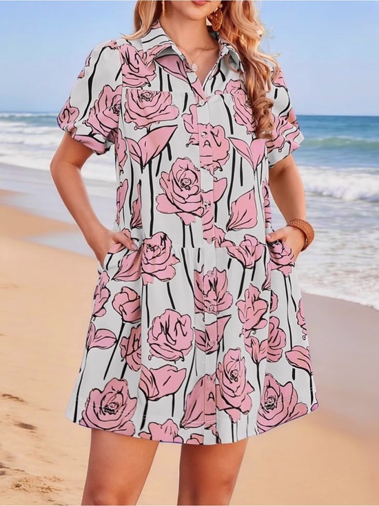 Amazon Dresses & Skirts - Women's Pink Floral Button Down Dress
